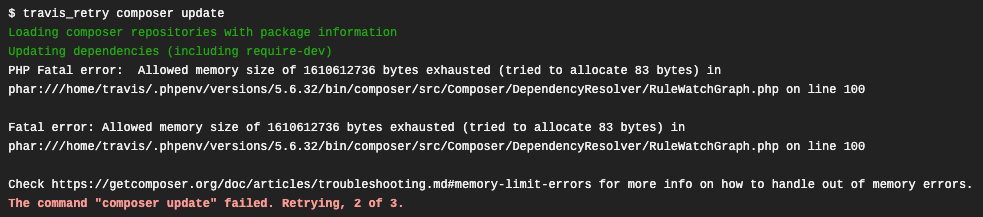 Travisでcomposer install | update したときにメモリオーバーで死ぬときの対応